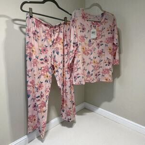 CELESTRIAL DREAMS Sz L Cozy Comfort 2 Pc Pajamas Lounge Wear Pink Floral | NWT